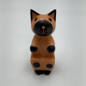 Hand Carved Wooden Cat Figurine Roatan Island Souvenir Folk‎ Art